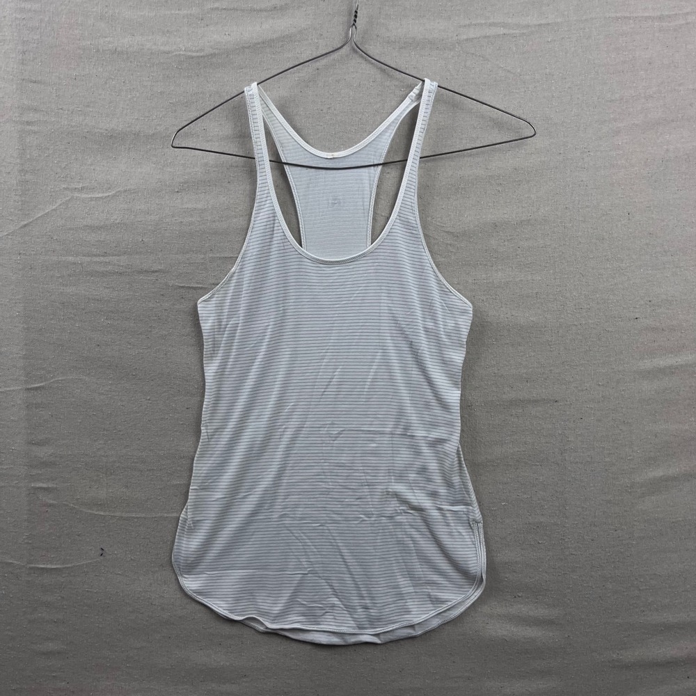 Lululemon Striped Racerback Tank Top Womens 4 White Gray Slim Fit‎ Activewear